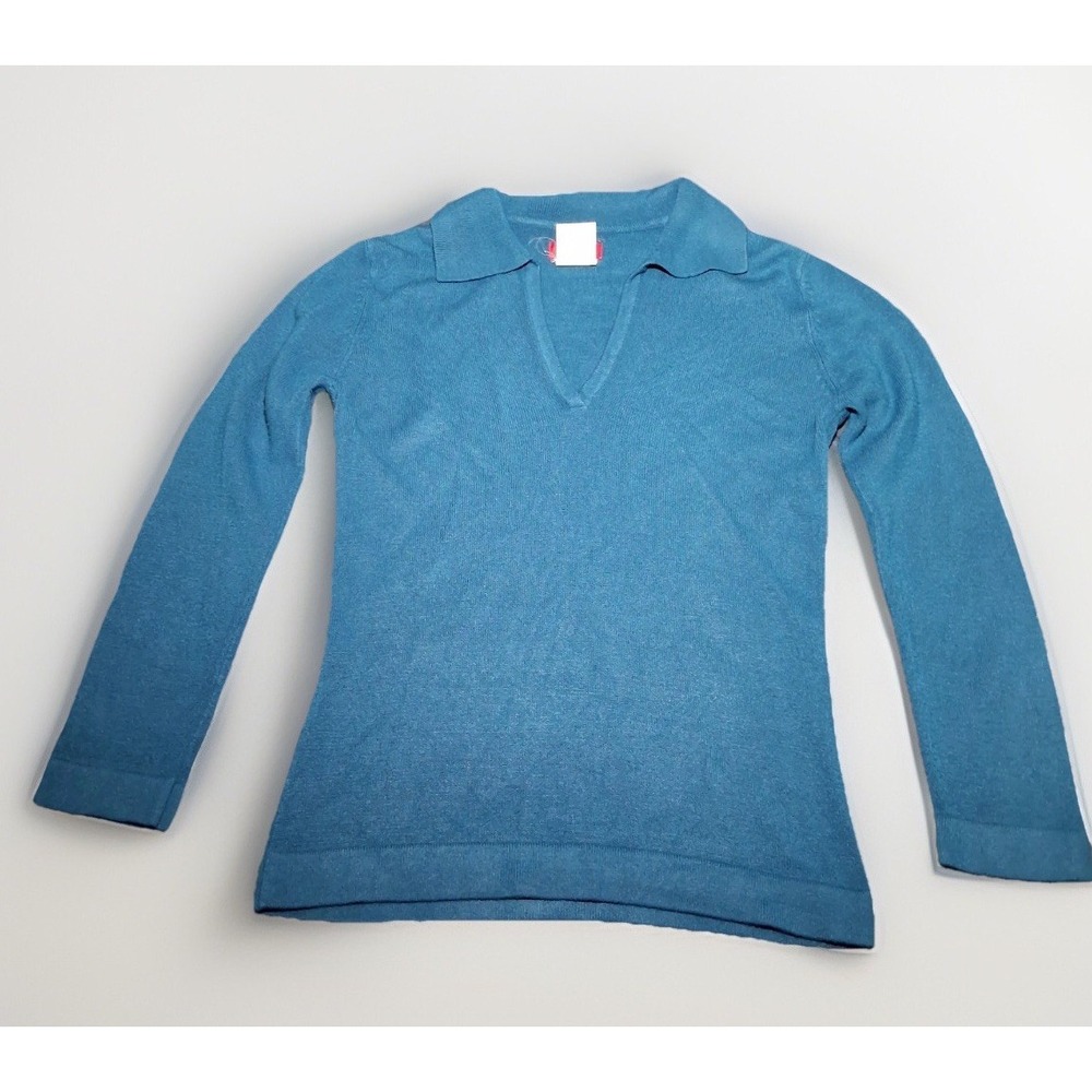 Esprit Vintage 90s Teal Blue Polo V-Neck Long Sleeve Knit Sweater Womens Medium